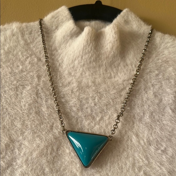 Blue and Silver Geometric Necklace with Triangle Pendant - Picture 1 of 9